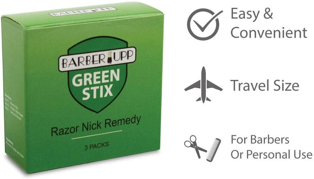 BARBERUPP Styptic Stick Shave Accessories (Green STIX, 3 Pack) Stops Bleeding