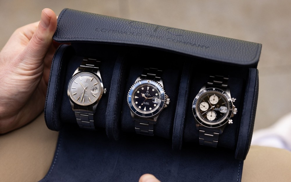 Triple Watch Roll Travel Case - Blue