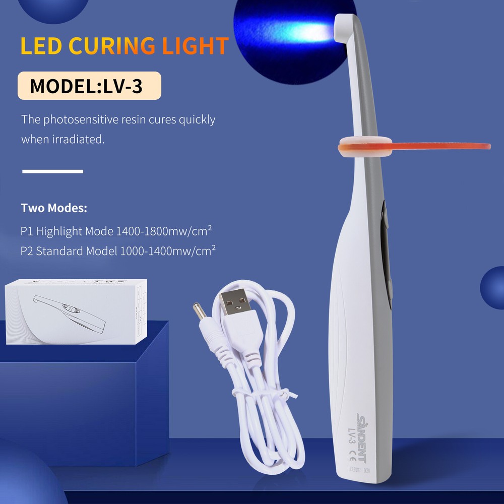 Dental Cordless Curing Light 3 Second LED Light Cure Lamp 3 Modes LV-3