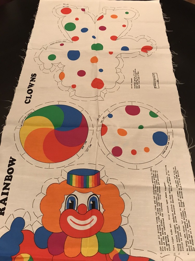 vintage rainbow the clown fabric doll panel