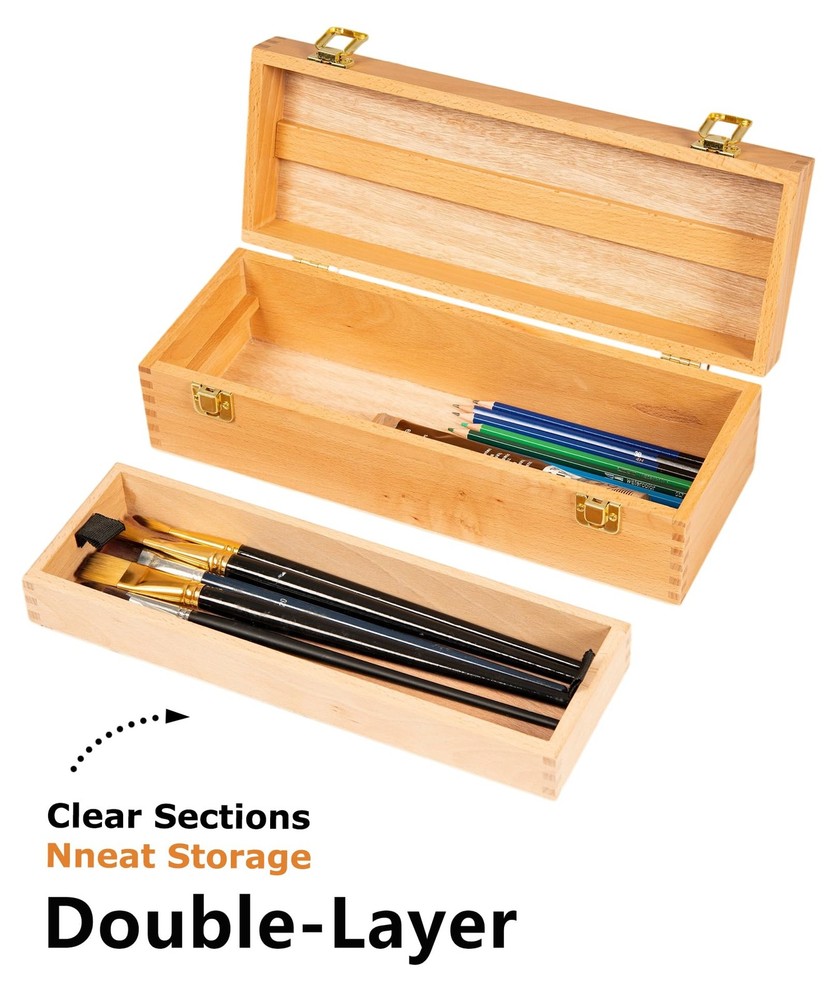 DJAR Multi-Function Artist Tool Box with Locking Clasps, Removable Tray Woode...