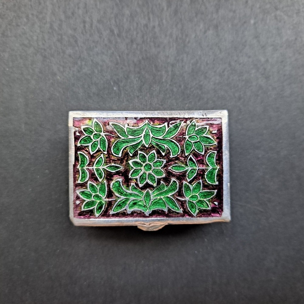Vintage Sterling Silver Enamel Pill Box