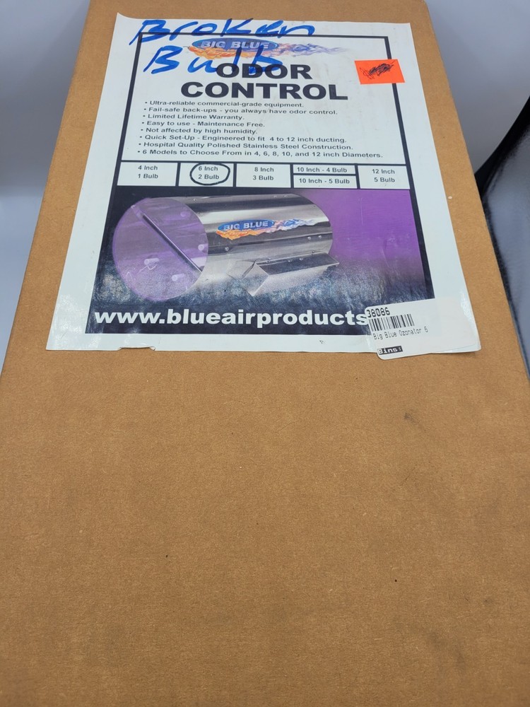 READ! BIG BLUE Ozone Generator Control Odor Air Purifier Machine 6" BROKEN BULB