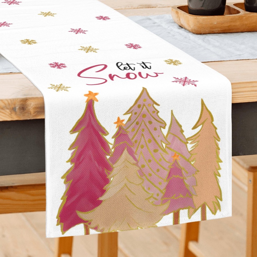 Christmas Let It Snow Snowflake Table Runner Pink Christmas Tree Table Runner...