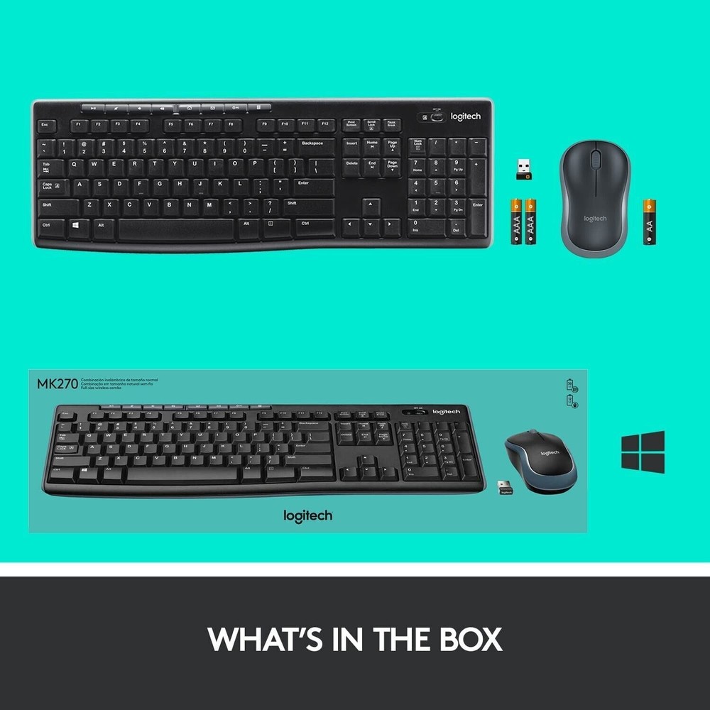 Logitech MK270 Full-size Wireless 2.4G Membrane Keyboard and Mouse Bundle PC/MAC