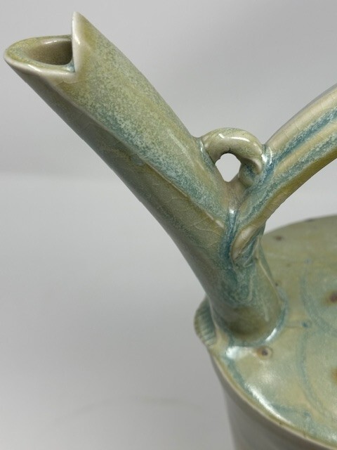 Studio Art Pottery Pitcher Green And Brown Glazed Water Pitcher