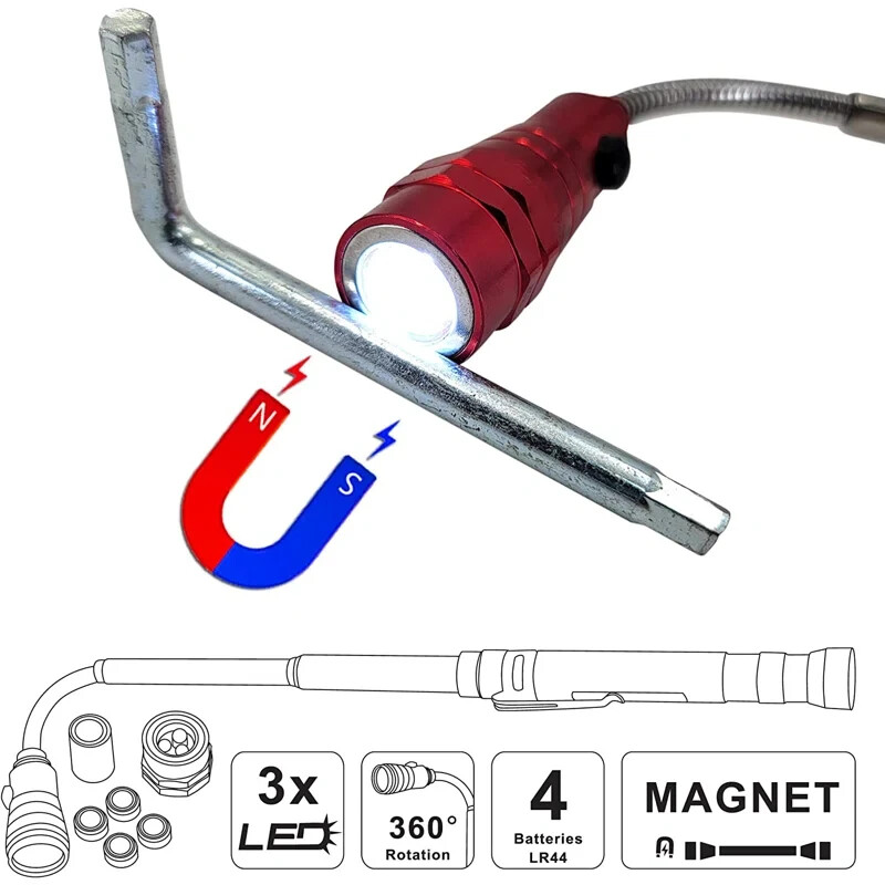 3 Pack Telescopic Pickup Tool With Led Flashlight, Extensible Rod With 360 Deg.