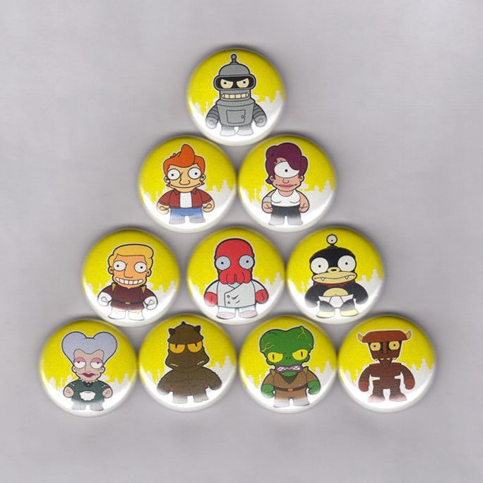 FUTURAMA KIDROBOT 1" PINS / BUTTONS (fry zoidberg hypnotoad devil set poster