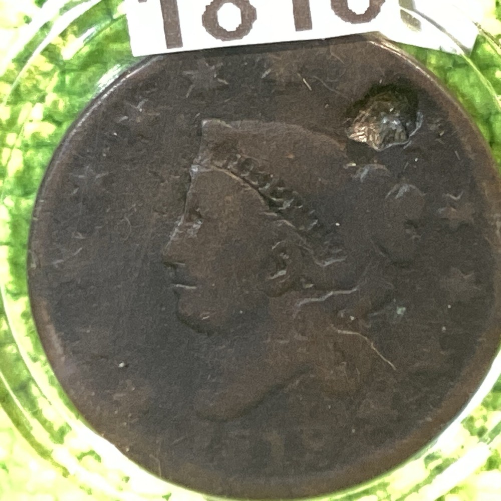 1818 LARGE CENT OBVERSE POCK CRATER POSSIBLE DIE ERROR in AIRTIGHT