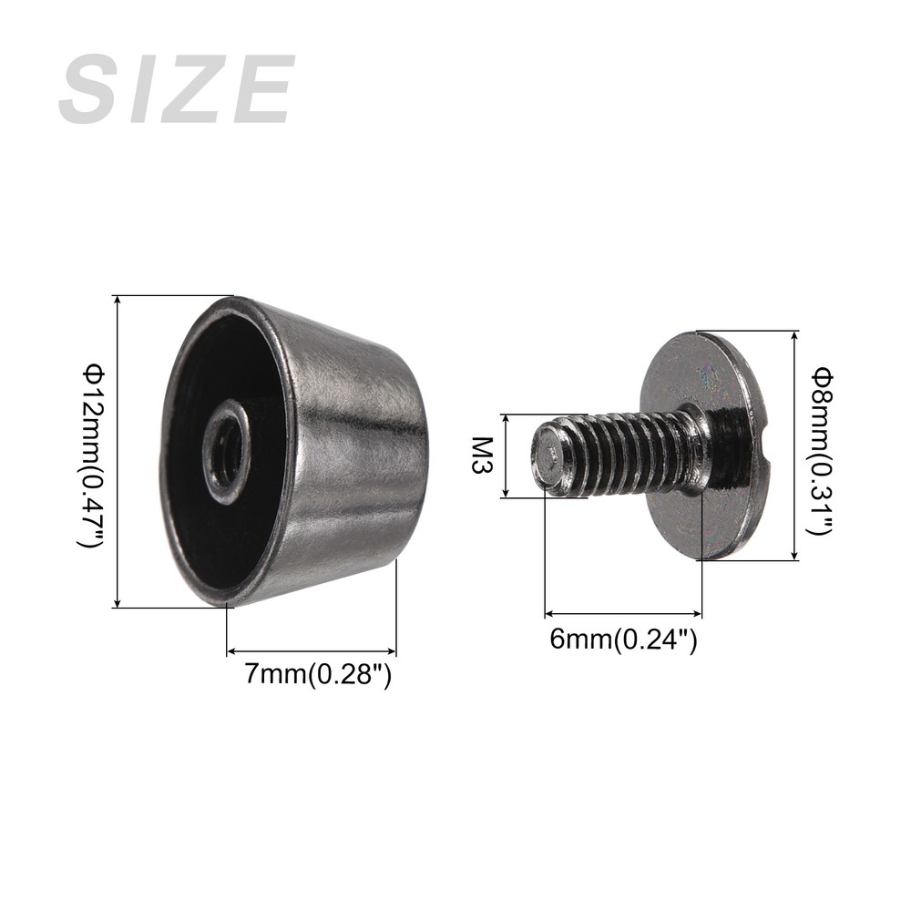 Screw Back Stud Spike (12x7mm) 4pcs, Flat Head Stud Rivets Gun-black