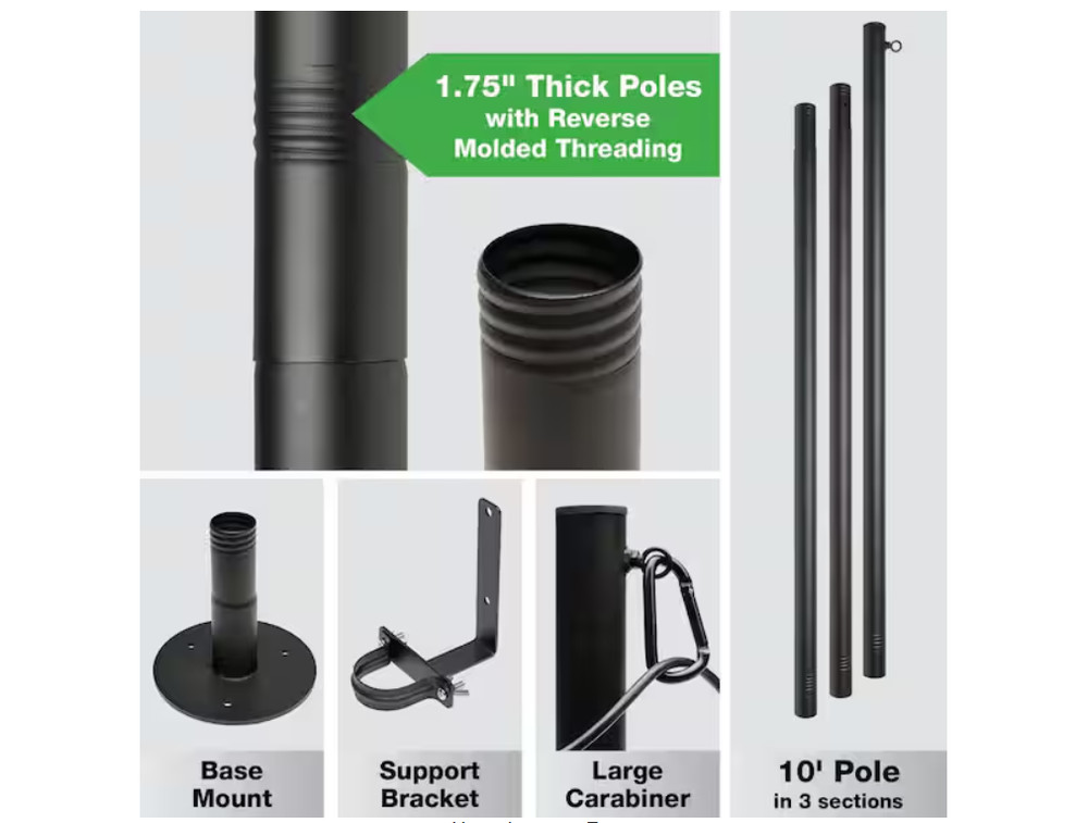 EXCELLO GLOBAL PRODUCTS One 10 ft. Premium String Light Pole For Deck/Concrete