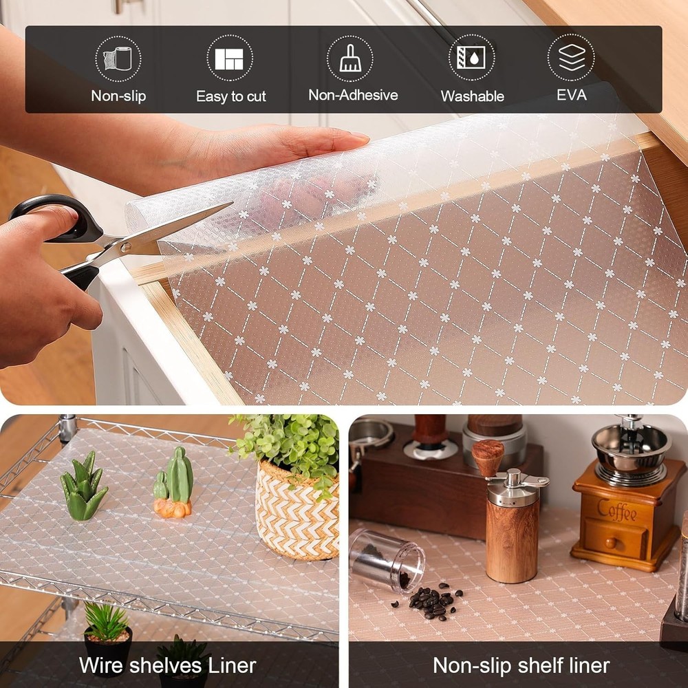 Removable Waterproof Kitchen Shelf Liner - Eco-Friendly EVA with Elegant Pattern