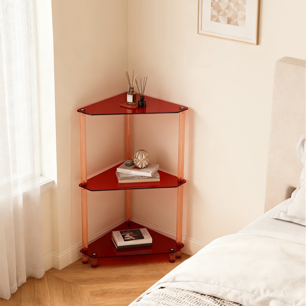 3 Tier Triangle End Table Acrylic Side Table Freestanding Side Table Brown