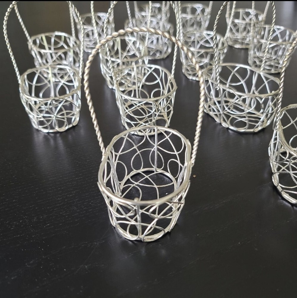 15 Silver oval wire basket craft trinket