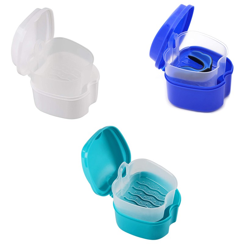 White Denture Case, Denture Cup with Strainer, Denture Bath Box False Teeth3243