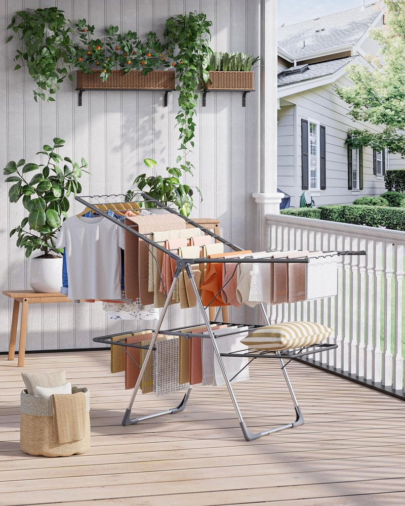 Clothes Drying Rack, Foldable 2-Level Laundry Drying Rack with Height-Adjusta...