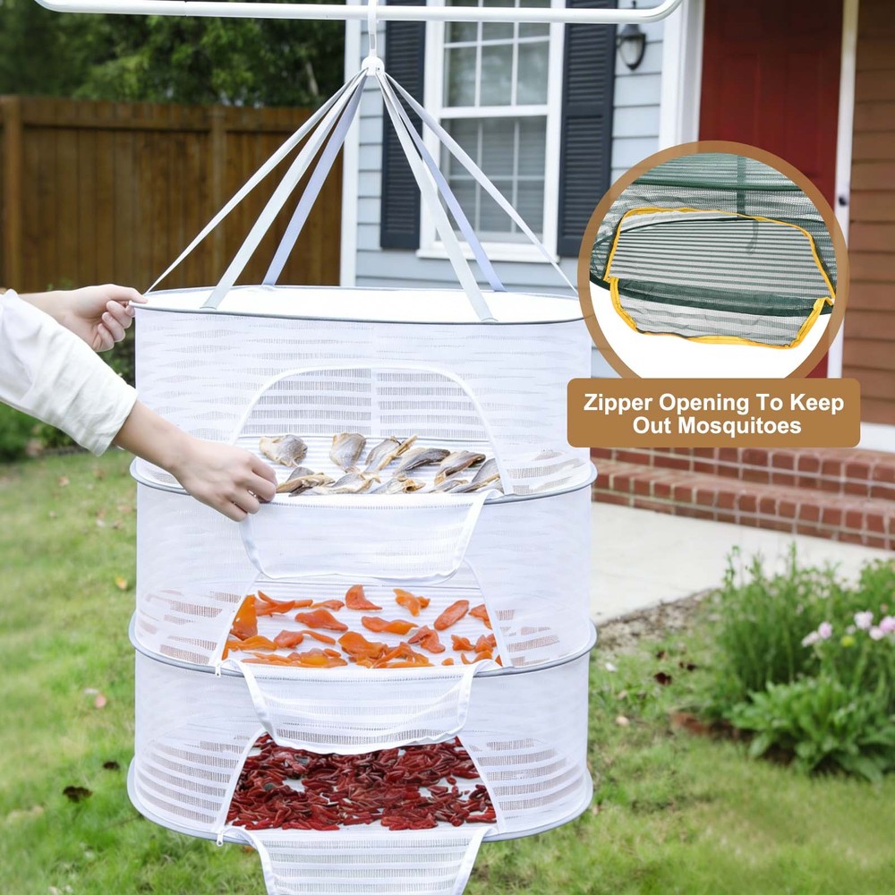 Herb Drying Rack, 24" 4-Layer Hanging Drying Mesh Net, Green