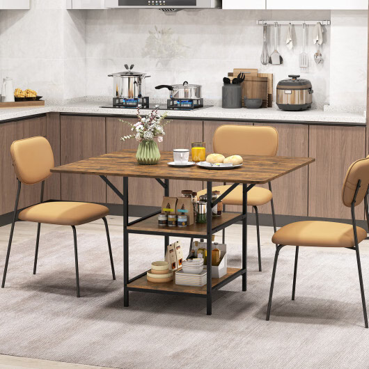 47 Inch Rectangular Dining Table with 2 Open Storage Shelves and Sturdy Metal Le