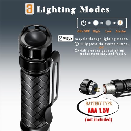 Mini Flashlight 3 Modes Small Flashlights LED 3.4 & 3.4 in Black & Gold
