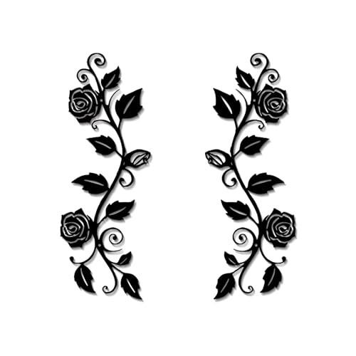 DUOOLN 2 Pcs Metal Rose Tree Leaf Wall Decor, Long Iron Scroll Black - Rose