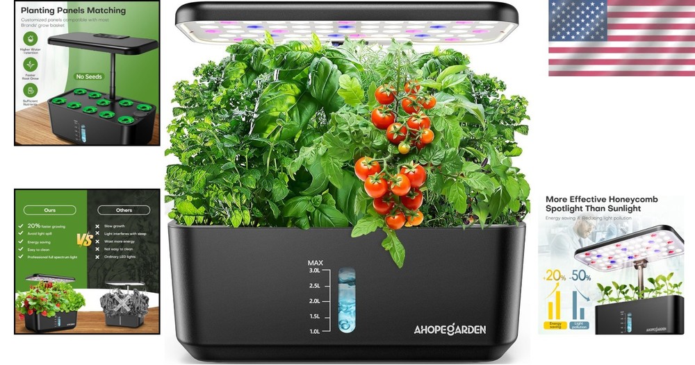 Compact Hydroponic Growing Kit: 10 Pods with Adjustable Light & Water Window