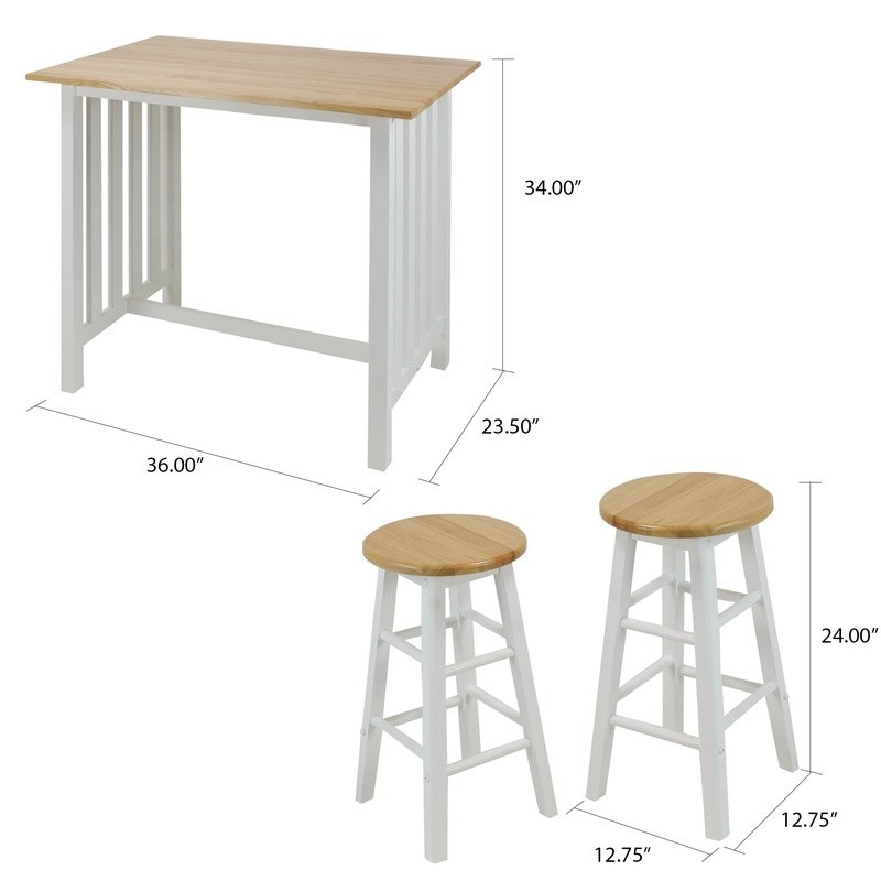 3 Piece Solid Wood Breakfast Cart Set W/ Pub Table & Stools Small Spaces New