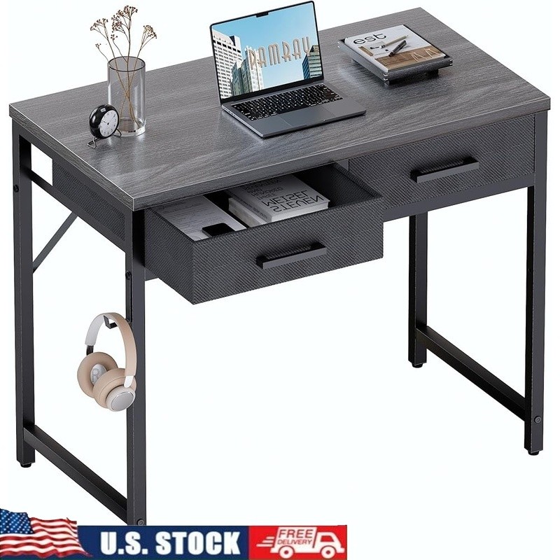 Small Desk W/ 2 Fabric Drawers Home Office Study Compact Space Solutions New