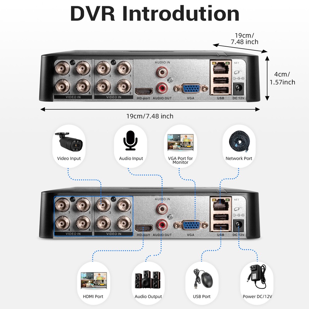 With 6pc Wired 5MP Camera Security System 8CH H.265+ DVR Recorder with 500G HDD