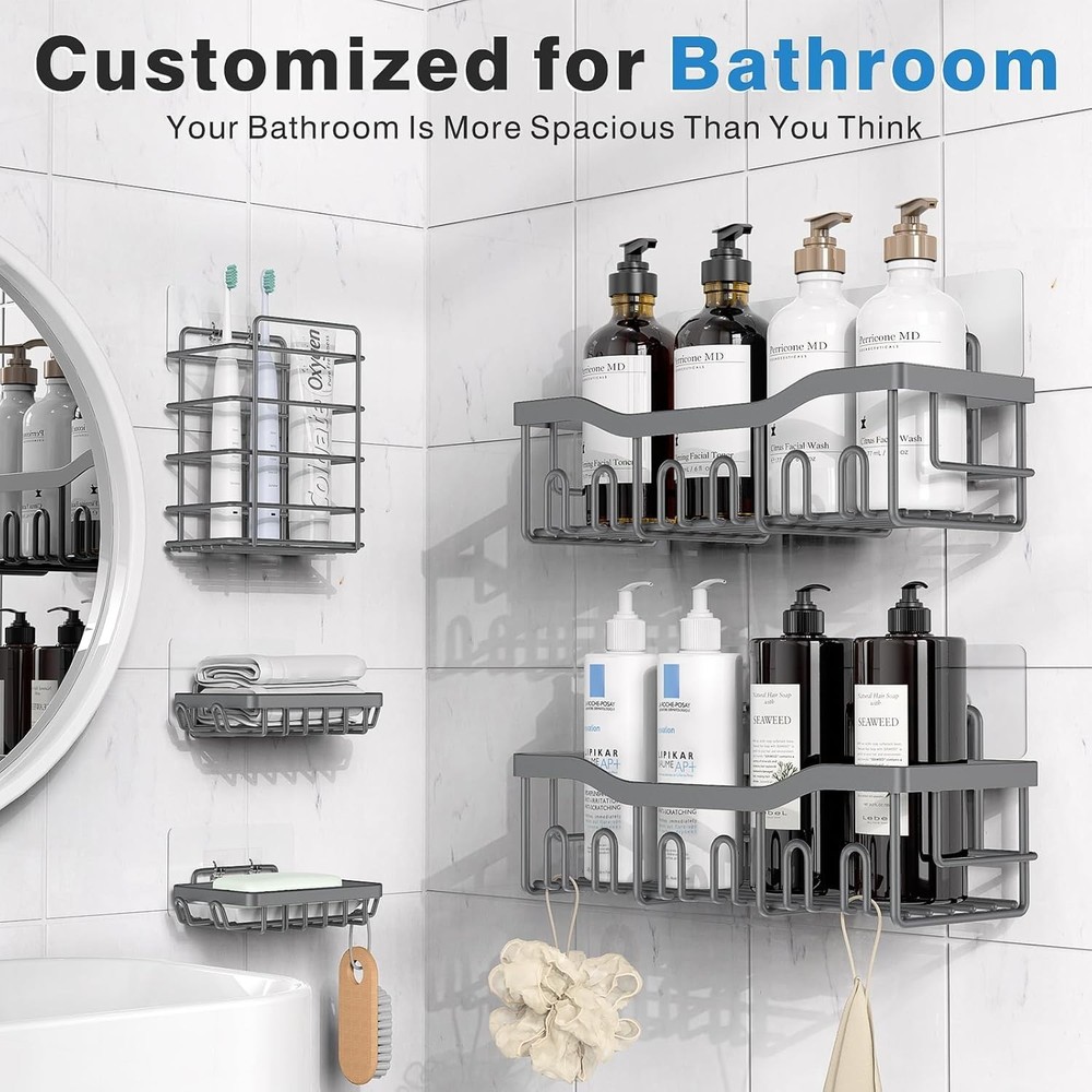 Durable 5-Pack Stainless Steel Shower Caddy Set - Modern, Rust Resistant Design