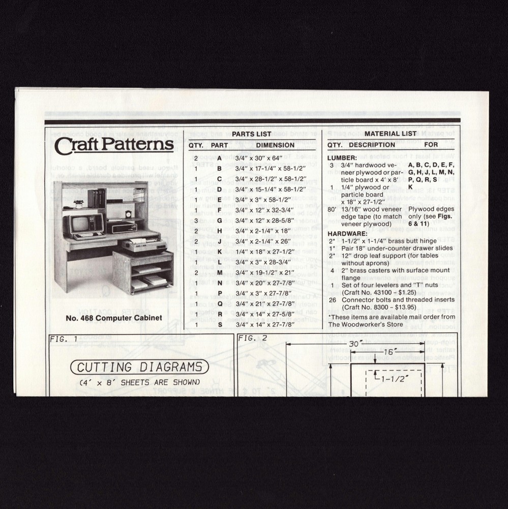 Craft Patterns #468 Computer Cabinet Desk Neely Hall Woodworking Plans