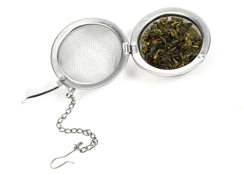 Tea Ball Squeeze Strainer Filter Tea Leaves Herb Mesh Ball Infuser Silver Handle