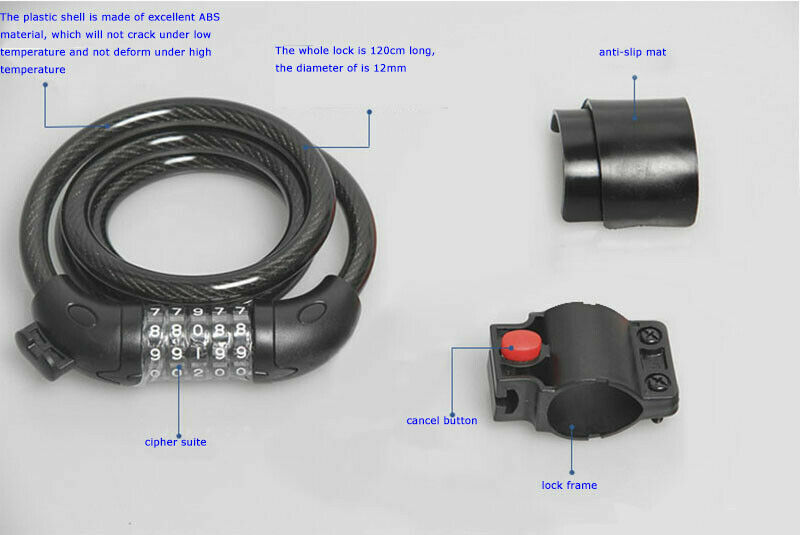 Black Color 5 Digit Combination Password Bicycle Cable Chain Lock