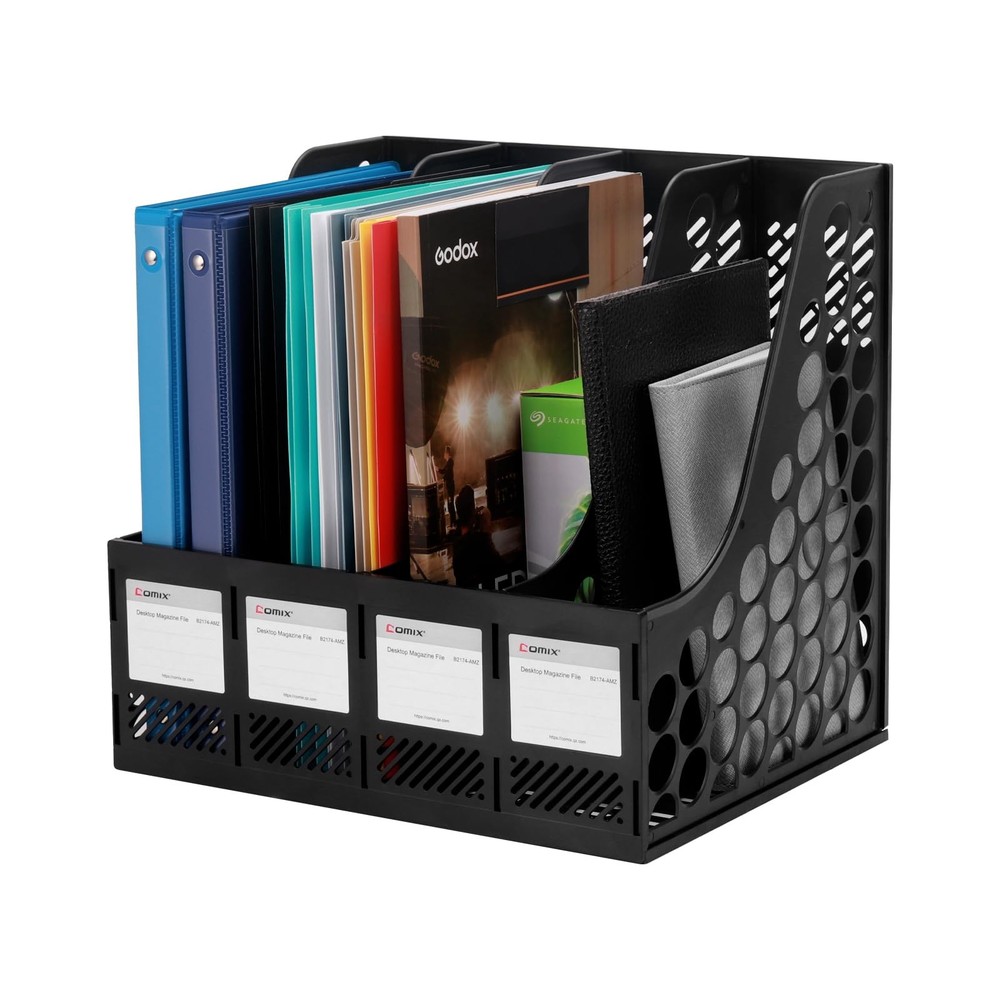 Comix Magazine File Holder Rack/Vertical Desktop Large-4 Black, Black