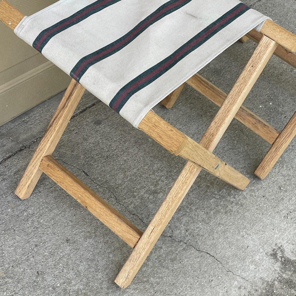 Vintage Folding Camp Stools - Canvas And Wood