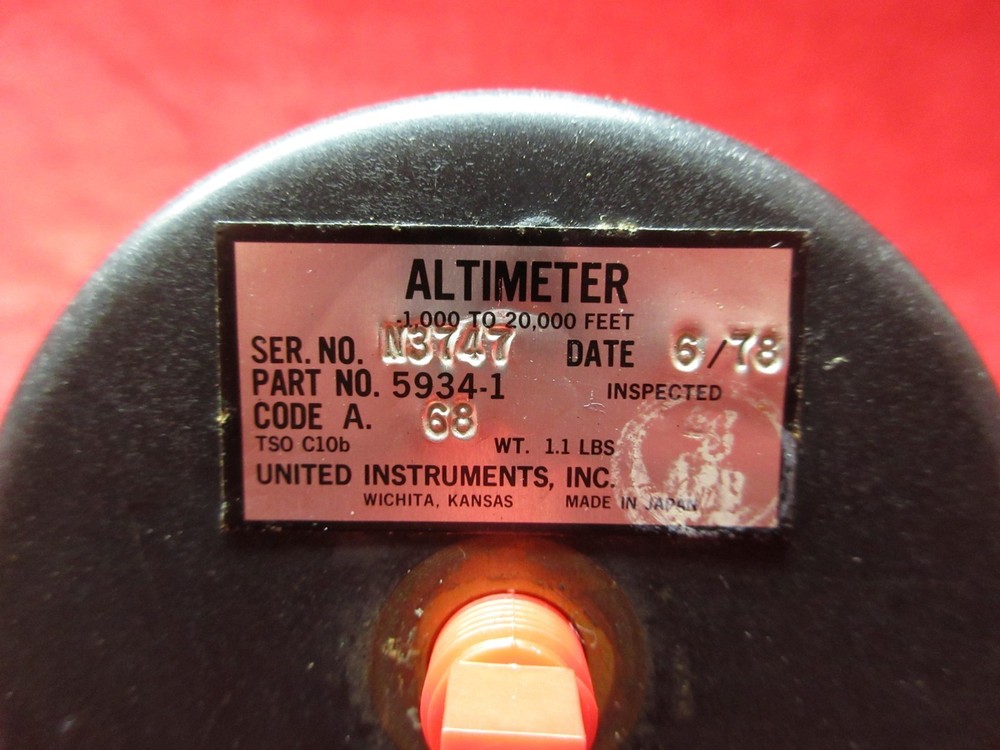 United Instruments Altimeter PN 5934-1 Code: A66