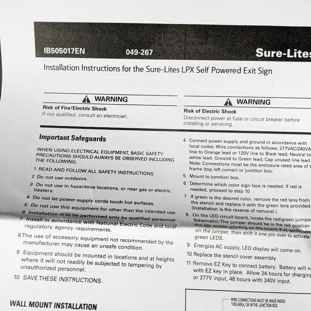 Wall Mount for EXIT Sign EATON Sure-Lites Replacement 049-267