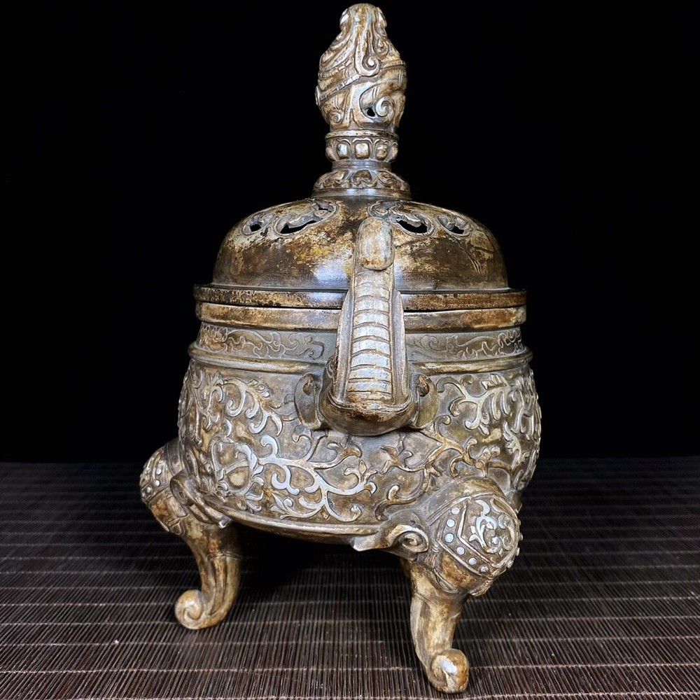 10" old China antique Sterling Silver decorative pattern Incense burner