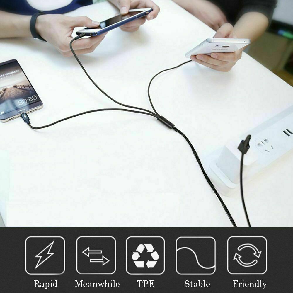 3in1 Fast USB Charging Cable Universal Multi Function CellPhone Charger Cord LOT