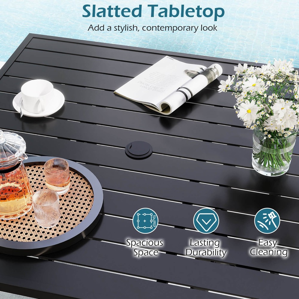 5PCS Patio Dining Set, Outdoor Square Table & Stackable Chairs w/Umbrella Hole