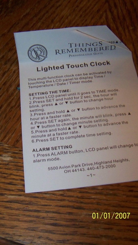 Things Remembered Lighted Touch Multi Function Clock. TimeTemperatureDateTimer