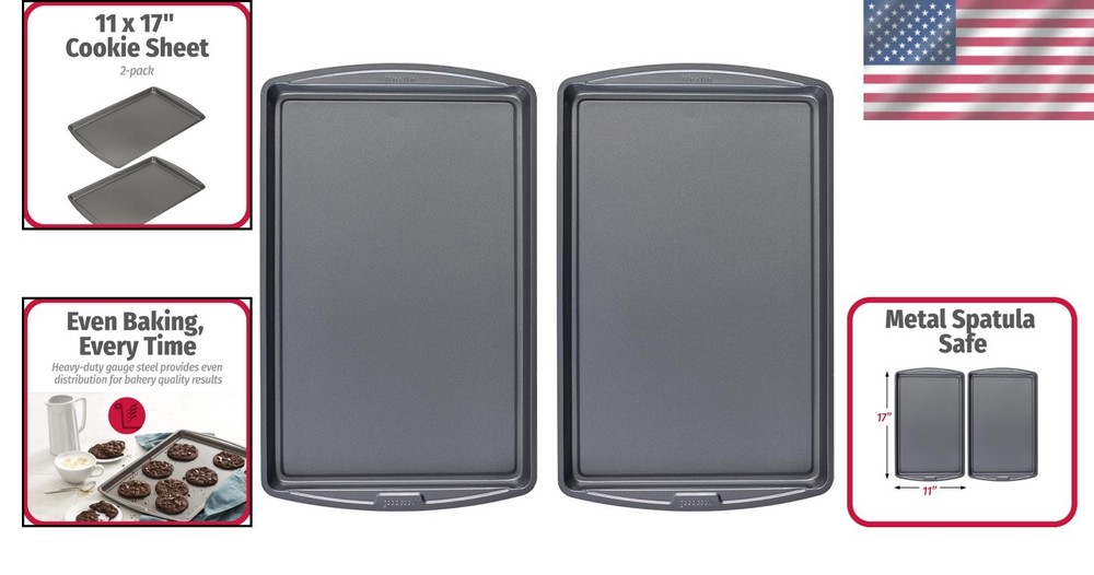 17x11 Nonstick Baking Sheets - Carbon Steel, Dishwasher Safe Set