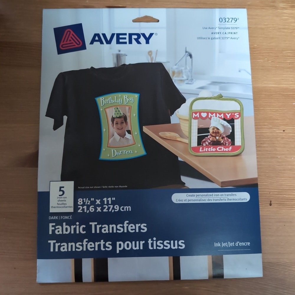Avery  Dark Fabric Transfers- 5 Iron On Sheets