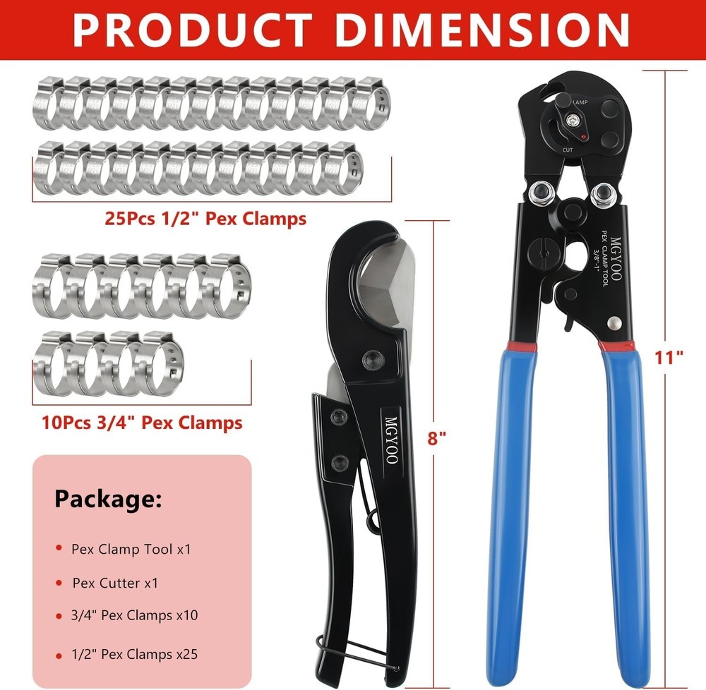 Cinch and Remove Dual-Function Pex Crimp Tool 3/8" to 1" Pex Crimper with Pex...
