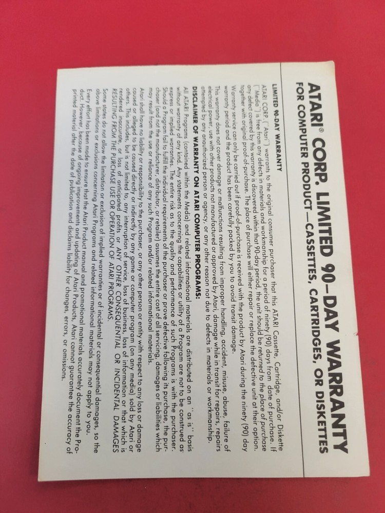 atari 90 day warranty insert