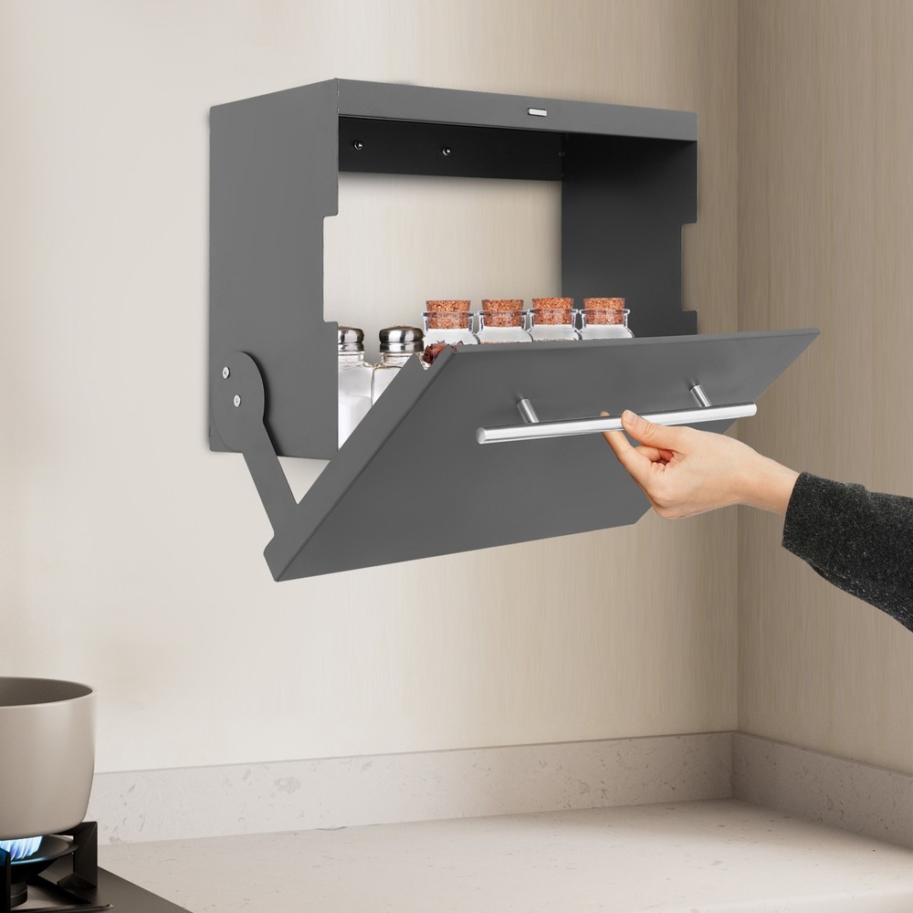 2-Tier Wall Spice Organizer Under Cabinet Kitchen Storage Rack w/Pull-down Cover