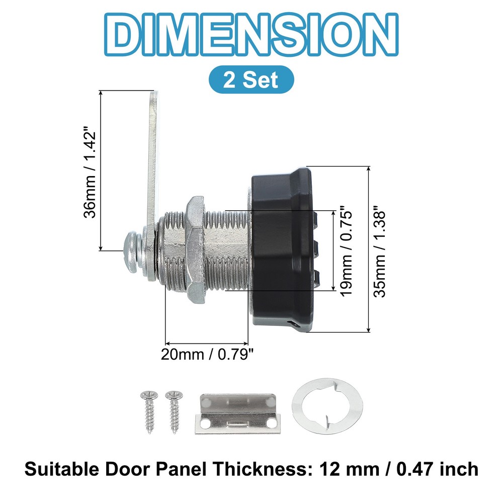 2Pcs 13/16" Combination Cabinet Cam Lock Cylinder Password Coded Lock Black