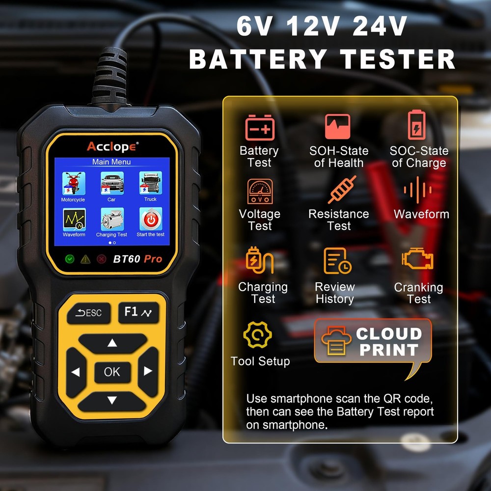 BT60 Pro Car Battery Tester, Digital Analyzer with Cloud Printing, ... Fast Ship