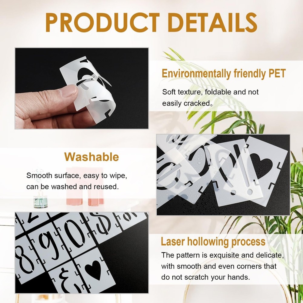 2 Inch Alphabet Stencils - 42pcs Reusable Interlocking Plastic Letters, Numbe...