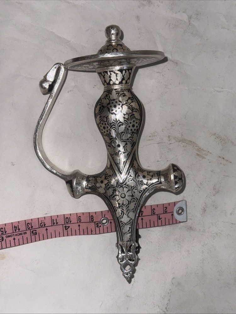Hand Crafted Mughal Silver inlaid Iron Sword Talwar Handle