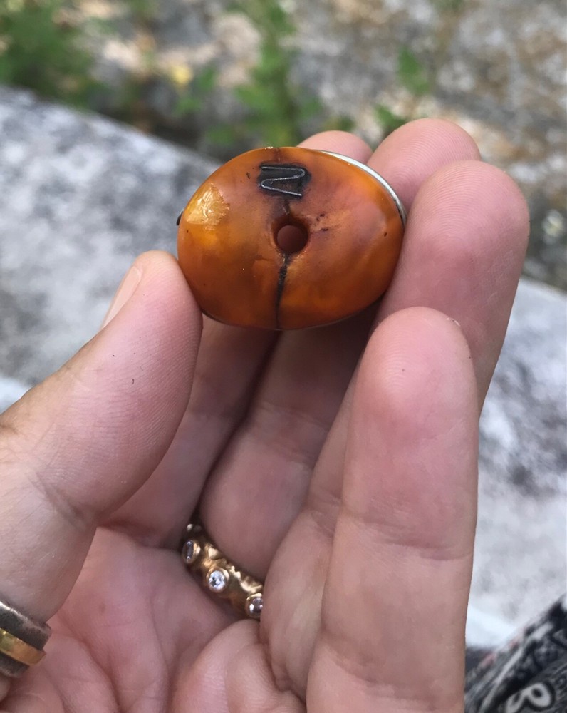 (B) Repaired antique Berber Amber Bead Silver Morocco #4